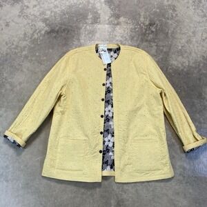 Provence Damour Reversible Jacket Womens XL Yellow Floral Quilted Cotton